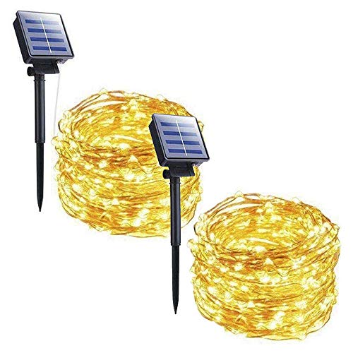 Outdoor Solar String Lights – 2 Pack 33FT 100 LED Solar Powered String Lights Waterproof Garden Fairy Lights Copper Wire Lights for Patio Yard Trees Christmas Table Wedding Party Decor (Warm White)