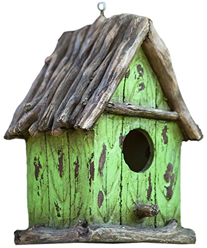 Harmony Fountains The Little Green House 9″ Cottage Birdhouse -Stylish Functional Bird House. HF-G11