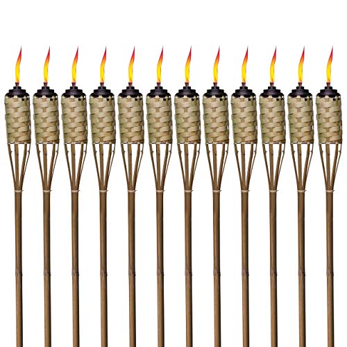 TIKI Brand 1118137 Brown Easy Pour 12-Pack 57 Inch Tiki Torch Bamboo Classic Weave (Renewed)