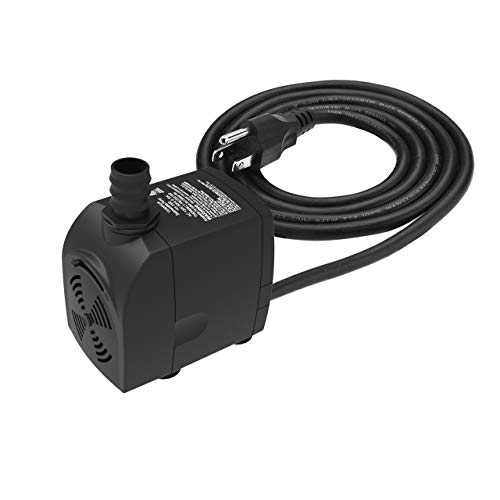 Submersible Water Pump 6.1ft Power Cord 450GPH Ultra Quiet Pump with Dry Burning Protection for Fountains, Hydroponics, Ponds, Statuary, Aquariums & More