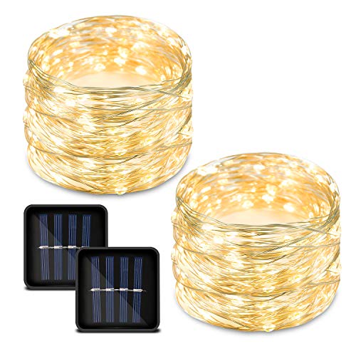 Bynhieo Led Solar String Lights Outdoor Waterproof Solar Fairy Lights Warm White with 8 Modes 33ft 100LED Pack of 2 Decorative String Lights for Patio, Garden, Christmas