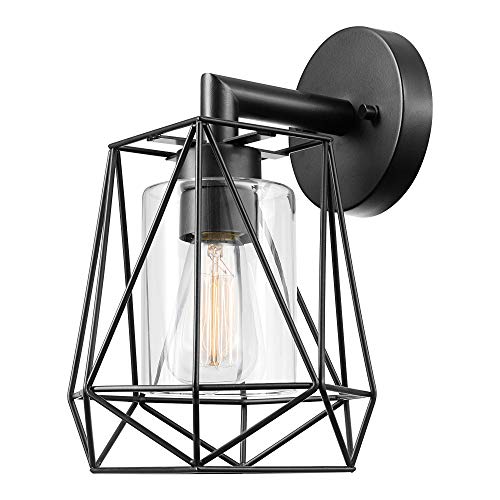 Globe Electric 44300 Sansa 1-Light Outdoor/Indoor Wall Sconce, Black, Clear Glass Inner Shade