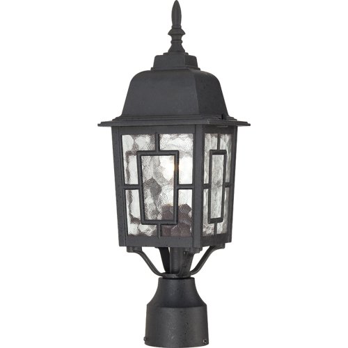 Nuvo Lighting 60/4929 Banyon One Light Post Lantern 100 Watt A19 Max. Clear Water Glass Textured Black Outdoor Fixture