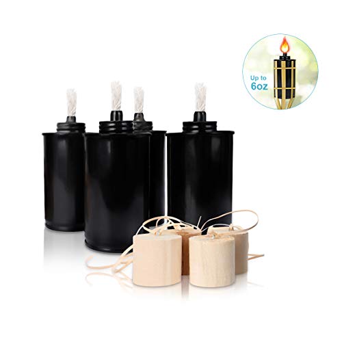 LANMU Torch Canisters,Bamboo Torch Refill Canisters,Replacement Torch Fuel Canisters with Wicks and Covers,Citronella Torches,Outdoor Patio Torch for Luau,Party,DIY Garden Torch Decor(6 Ounce,4 Pack)