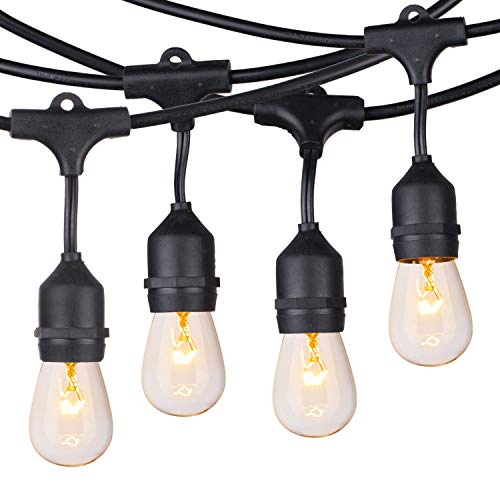 Brightown Weatherproof Outdoor String Lights- Ambience Pro 48 Ft Dimmable Hanging Vintage Edison Bulbs for Bistro Patio Cafe Backyard Garden Porch, 24 Sockets, 26 Bulbs