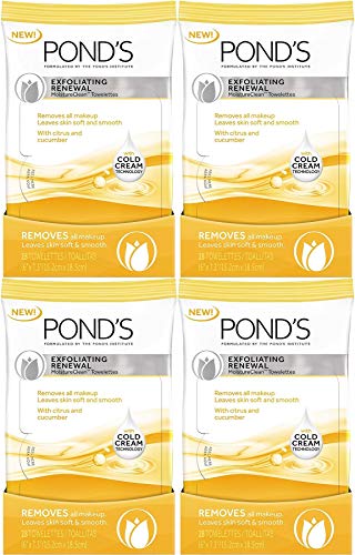Pond’s Moisture Clean Towelettes, Exfoliating Renewal, 28 Count (Pack of 4)