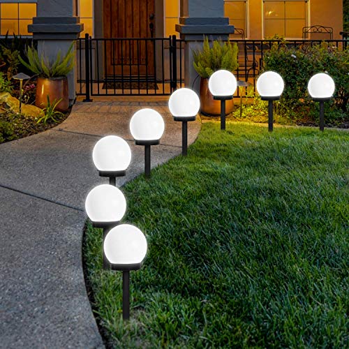 Otdair Solar Lights Outdoor, 8 Pack LED Solar Globe Powered Garden Light Waterproof for Yard Patio Walkway Landscape In-Ground Spike Pathway Cool White
