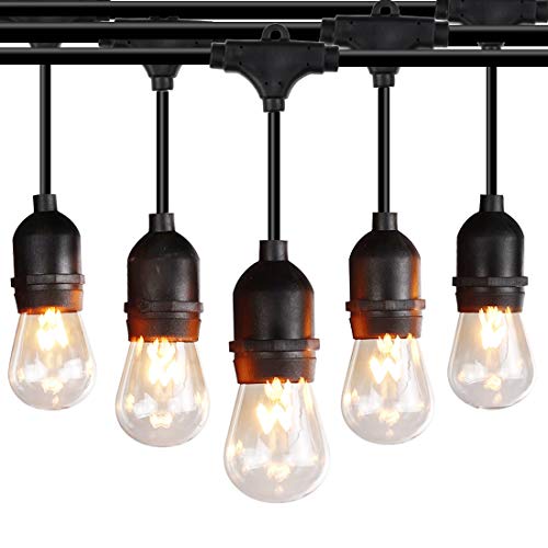 Frivity 48FT String Lights for Patio Weatherproof Strand Edison Vintage Commercial Great Incandescent Bulbs 15 Hanging Sockets, UL Listed Heavy-Duty Decorative Outdoor Lights for Bistro Garden, Café