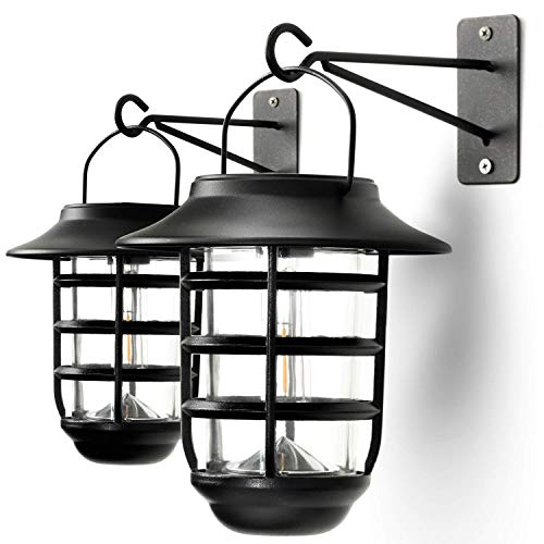 Home Zone Security Solar Wall Lantern Lights – Outdoor 3000K Solar Lantern Lights with No Wiring Required (2-Pack)