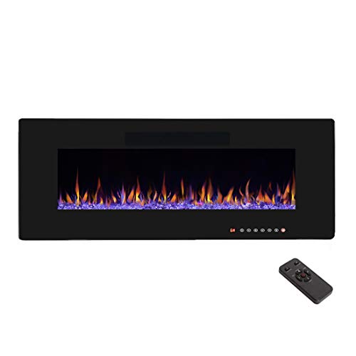 R.W.FLAME 50″ Electric Fireplace, Recessed Wall Mounted and in-Wall Fireplace Heater, Fit for 2 x 6 Stud,Remote Control with Timer, Touch Screen, Adjustable Flame Colors and Speed, 750/1500W