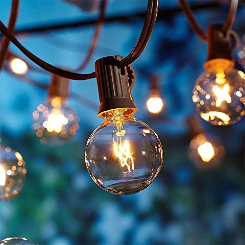 50Ft Outdoor Patio String Lights with 50 Clear Globe G40 Bulbs,UL Certified for Patio Porch Backyard Deck Bistro Gazebos Pergolas Balcony Wedding Gathering Parties Markets Decor, Brown Wire