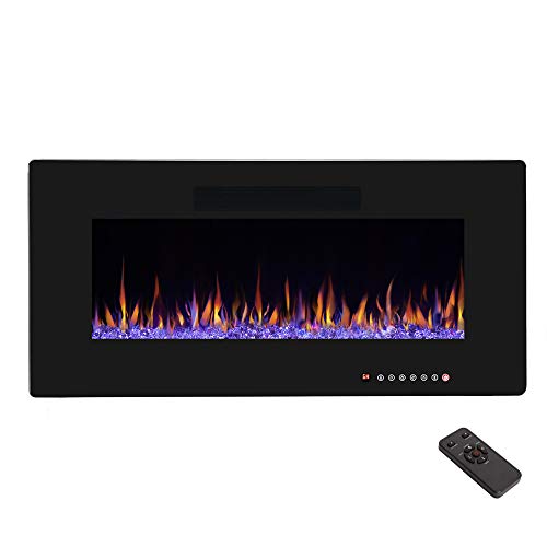 R.W.FLAME 36″ Electric Fireplace, Recessed Wall Mounted and In-wall Fireplace Heater, Fit for 2 x 4 and 2 x 6 Stud, Remote Control with Timer,Touch Screen,Adjustable Flame Color and Speed, 750-1500W