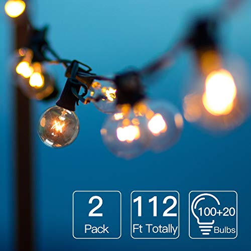 2 Pack Globe String Lights 112 Ft Totally, 100 G40 Bulbs String Lights Connectable Plug in, Indoor/Outdoor Hanging Edison Bulbs for Garden, Patio, Wedding, Party, Christmas (with 20 Extra Bulbs)