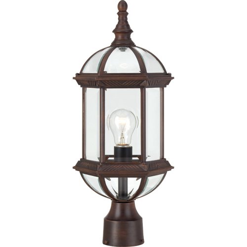 Nuvo Lighting 60/4975 Boxwood One Light Post Lantern 100 Watt A19 Max. Clear Beveled Glass Rustic Bronze Outdoor Fixture