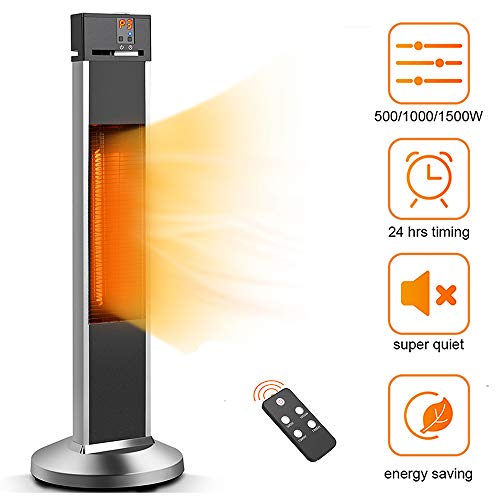 TRUSTECH Patio Heater- Space Heater Electic Infrared Heater w/Remote, 24 Timing Auto Shut Off Radiant Heater, 500/1000/1500W, Super Quiet 3s Instant Warm Vertical Heater for Big Room Outdoor Backyard