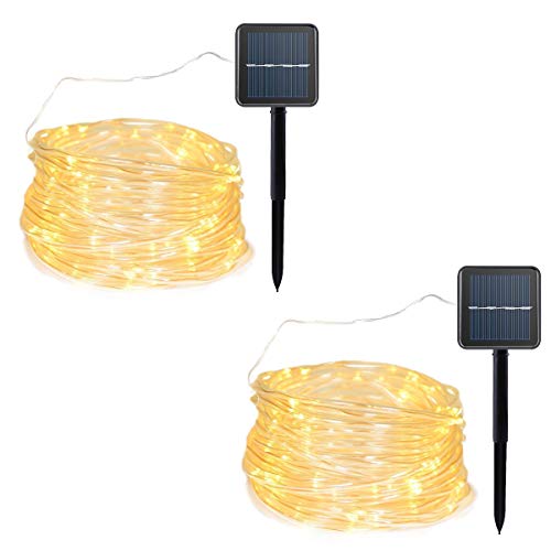 Lalapao Rope Lights Solar Xmas String Lights 2 Pack 120 LED Christmas Copper Fairy Decor Lighting with 8 Modes for Tree Outdoor Indoor Garden Patio Holiday Bedroom Wedding (Warm White)