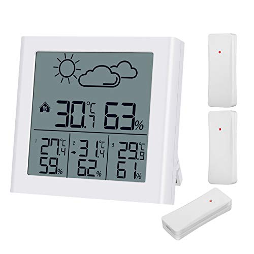 ORIA Weather Forecast Station, Indoor Outdoor Thermometer with 3 Remote Sensors, Digital Hygrometer Thermometer, Temperature Humidity Monitor with LCD Backlight, Suitable for Home, Office, Warehouse