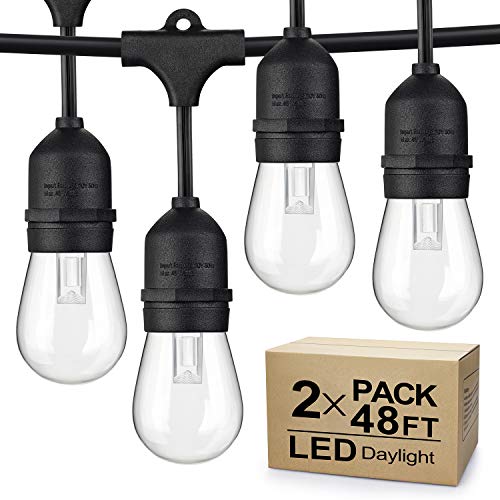 2-Pack Dimmable LED Outdoor String Lights for Patio Daylight White, IP65 Waterproof Hanging Edison Bulbs, 48Ft Commercial Grade Lights String Create Ambience for Garden Backyard Party (Total 96ft)