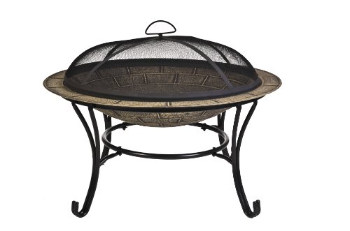 CobraCo FB6102 Round Cast Iron Brick Finish Fire Pit with Screen and Cover