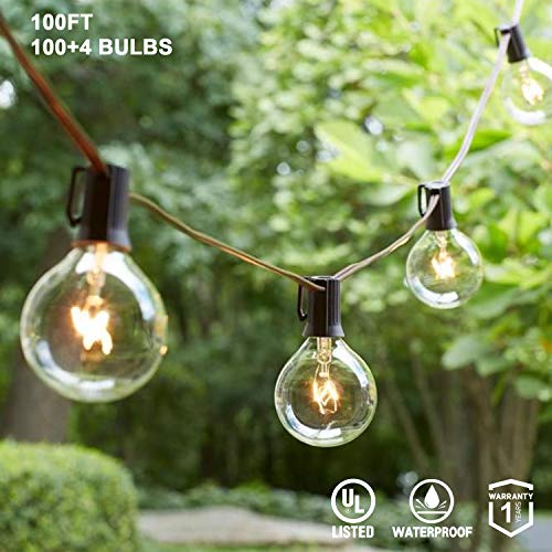 AVANLO 100Ft G40 String Lights with 100 Globe Clear Bulbs & 4 Spare Bulbs Waterproof IP44 Patio Hanging Lights for Indoor & Outdoor Decor UL Listed Maximum 100 Bulbs Extend