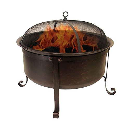 Catalina Creations AD544 34″ Round Cauldron Wood Burning Patio Fire Pit, 34″ x 34″ x 12.5″, Bronze Finish