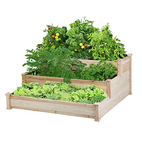 Yaheetech 3 Tier Wooden Raised Garden Bed Elevated Garden Bed Kit for Vegetables Outdoor Indoor Solid Wood 49 x 49 x 21.9in