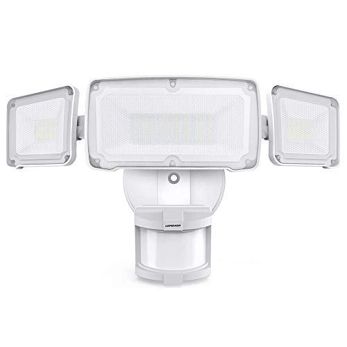 LEPOWER LED Security Lights Motion Outdoor, Motion Sensor Light Outdoor, Dusk to Dawn Light, 35W 3500LM, Waterproof IP65, 6000K, Full Metal, 3 Head LED Flood Light Motion Sensor for Garage,Porch,Yard