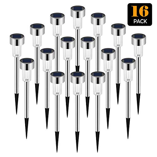 Trodeem Solar Pathway Lights – 16 Pack, Stainless Steel Outdoor LED Light Solar Powered Landscape Path Lighting 8 Hours Runtime IPX4 Waterproof for Patio Pathway, Yard, Walkway, Lawn, Backyard, Garden