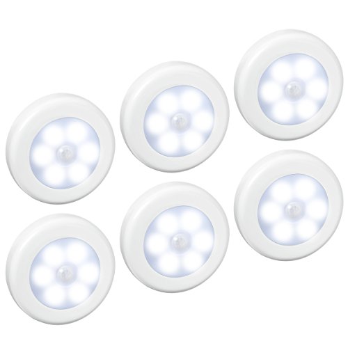 AMIR (Upgraded Version) Motion Sensor Light, Cordless Battery-Powered LED Night Light, Stick-anywhere Closet Light Stair Lights, Wall Lights for Hallway, Bedroom, Kitchen (White – Pack of 6)