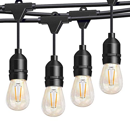 Binval S14 LED Edison Outdoor string lights Commercial Grade 15 Hanging Socket 15 LED Bulbs 48Ft Porch Decor Outside Led Lights Patio Garden Kitchen Decor Cocktail Parties Wedding Parties
