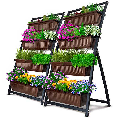4-Ft Raised Garden Bed – Vertical Garden Freestanding Elevated Planters 4 Container Boxes – Good for Patio Balcony Indoor Outdoor – Cascading Water Drainage (2-Pack Fernie/Espresso Brown)