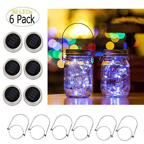 Ricky Solar Mason Jar Lights, 6 Pack 30 Led String Fairy Star Firefly Jar Lids Lights, Jars Not Included, Best for Mason Jar Decor,Great Outdoor Lawn Decor for Patio Garden, Yard (Cool White)
