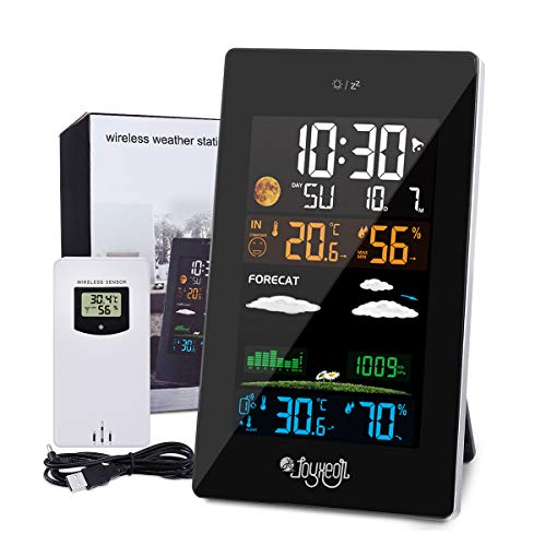 JOYXEON Weather Stations Wireless with Outdoor Sensor, 21 In 1 Weather Forecast Station, LCD Color Screen, Hygrometer Thermometer Temperature Display Alarm Clock with EN/DE/FR Instruction Manual