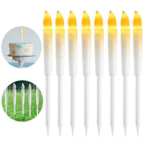LedBack 8PCS Small (0.45″x6.6″) Taper Candle, White Body Yellow LED Birthday Candles Flameless Light Outdoor Camping Decorative Lantern Landscape Lighting for Patio Driveway Lawn Yard