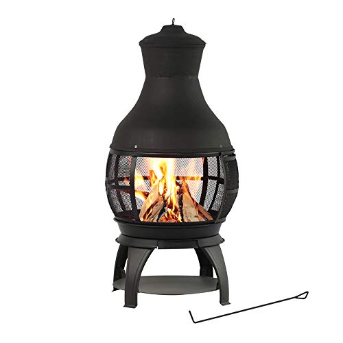 BALI OUTDOORS Wood Burning Chimenea, Outdoor Round Wooden Fire Pit Fireplace, Black