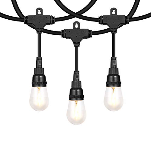 Honeywell 48 FT Outdoor String Lights, Commercial Grade Waterproof LED Patio Lights, 15 Plastic Bulbs, Create Cafe Lighting Ambience in Your Backyard