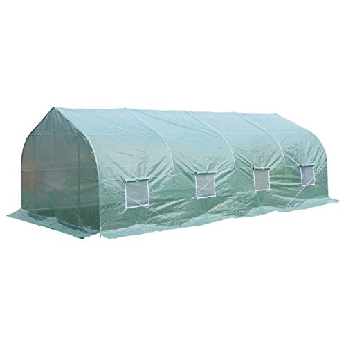 Outsunny 20′ x 10′ x 7′ Deluxe High Tunnel Walk-in Garden Greenhouse Kit – Green