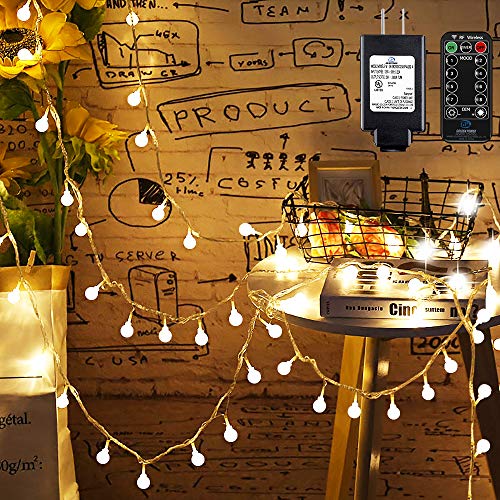 Mikikin Globe String Lights, 49ft 100 LED Warm White Fairy String Lights Waterproof with 8 Modes, Remote & Timer, UL Listed Plug in String Light Perfect for Indoor, Outdoor, Patio, Bedroom Decoration