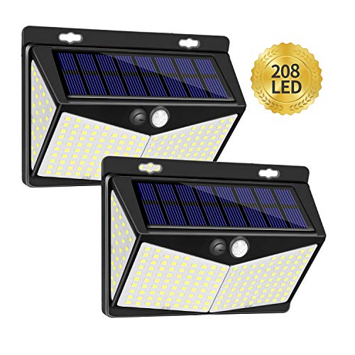 Enkman Solar Lights Outdoor 208 LED,Wireless Motion Sensor Lights with 270° Wide Angle IP65 Waterproof for Deck Fence Post Door Wall Yard and Garage, Yard, Garage, Deck, Pathway, Porch (2PACK-208LED)