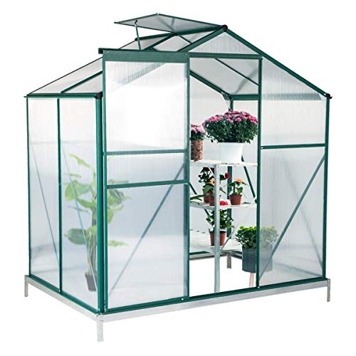 Erommy Walk-in Greenhouse Large Gardening Plant Hot House with Adjustable Roof Vent and Rain Gutters,UV Protection Planting House,4′(L) x 6′(W) x 6.6′(H)