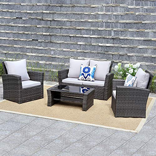 Wisteria Lane Outdoor Patio Furniture Set,5 Piece Conversation Set Wicker Sectional Sofa Couch Rattan Chair Table,Gray