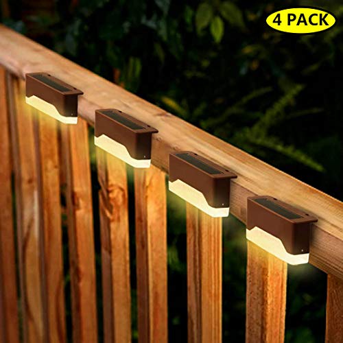 Solar Step Lights Outdoor Waterproof LED Solar Stairs Lights for Deck Patio Fence Walkways – Auto On/Off 4 Pack Warm Light (Brown)
