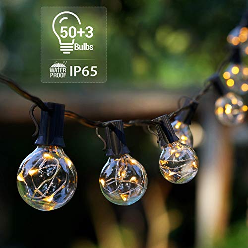 Novtech Outdoor Patio String Lights 58FT 50Bulbs Waterproof LED Outdoor String Lights – Plug in G40 Decorative Globe String Lights for Backyard Pergola Party Bistro Porch Cafe – UL Standard