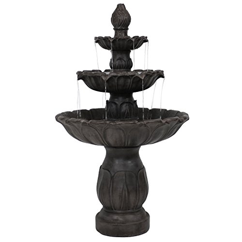 Sunnydaze Classic Tulip Three-Tiered Outdoor Garden Water Fountain, Dark Brown, 46 Inch Tall