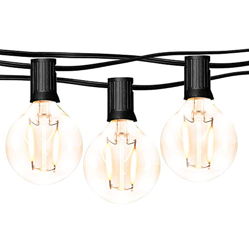 hykolity 50FT LED Outdoor Globe String Lights with 25 Hanging Sockets, Dimmable 27x1W Vintage Edison Bulbs(2 Spare), Warm White Waterproof Patio String Lights for Garden Backyard Bistro Pergola
