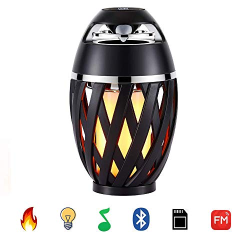 LED Flame Table Lamp,Outdoor Torch Atmosphere Bluetooth Speakers with Stereo Sound, Exclusive BassUp, HD Audio,Fm Radio,Wireless Portable Table Lamp,Night Light Speaker BT4.2 for iPhone/iPad/Android