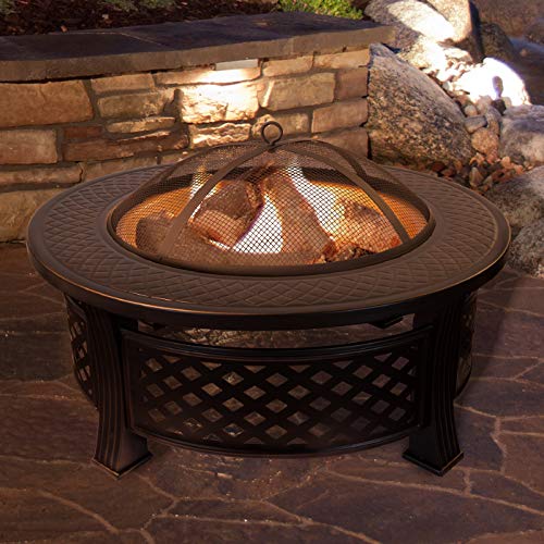 Fire Pit Set, Wood Burning Pit – Includes Spark Screen and Log Poker – Great for Outdoor and Patio, 32″ Round Metal Firepit by Pure Garden