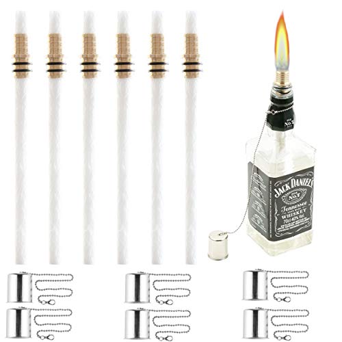 Wine Bottle Torch Kit 6 Pack, Includes 6 Long Life Torch Wicks, Copper Lamp Cover & Brass Wick Mount(13.7 Inch,Bottle not Included)