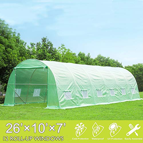 Mellcom 26′ x 10′ x 7′ Greenhouse Large Gardening Plant Hot House Portable Walking in Tunnel Tent,Green