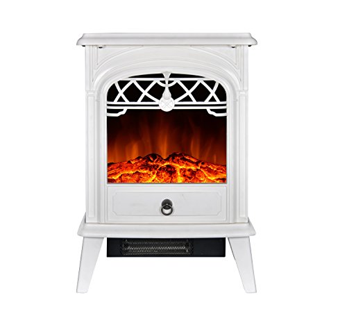 GMHome Free Standing Electric Fireplace Cute Electric Heater Log Fuel Effect Realistic Flame Space Heater, 1500W – White